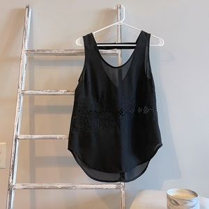 Lace detail semi-sheer black tank for women